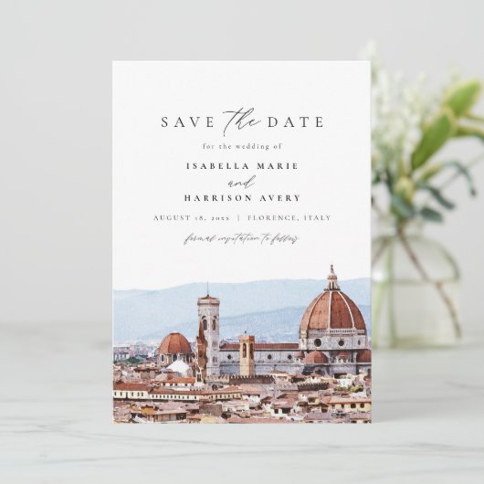 Waterverf Florence Italië Skyline Save the Date Kaart (Staand voorkant)