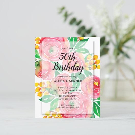 Waterverf florerende begroting Floral Birthday nod (Staand voorkant)