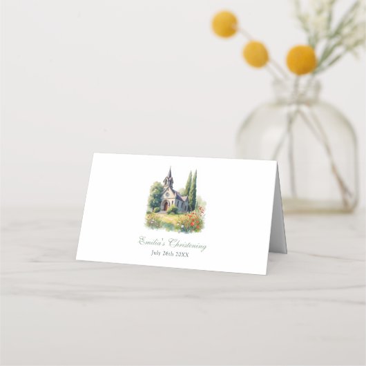 Waterverf Florial Church doopsel doop Plaatskaartje (Voorkant)