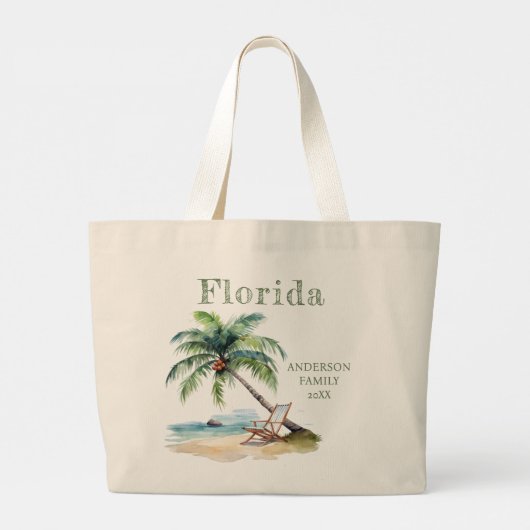 Waterverf Florida Beach Trip Grote Tote Bag (Achterkant)