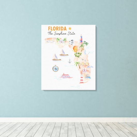 Waterverf Florida State Art Kaart Canvas Afdruk (Insitu (Houten vloer))
