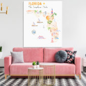 Waterverf Florida State Art Kaart Canvas Afdruk (Insitu (Woonkamer))