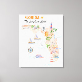 Waterverf Florida State Art Kaart Canvas Afdruk