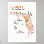 Waterverf Florida State Art Kaart Poster (Voorkant)