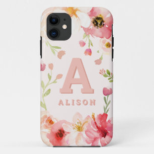 Waterverf flormonogram + naam personaliseren Case-Mate iPhone case