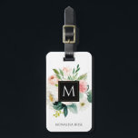 waterverf flormonogram op maat bagagelabel<br><div class="desc">met de hand geschilde waterverf,  witte rozen en een monogram. personaliseer dit label met jouw naam en een kleur van uw keuze.</div>