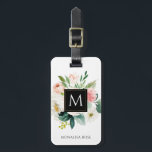waterverf flormonogram op maat bagagelabel<br><div class="desc">met de hand geschilde waterverf,  witte rozen en een monogram. personaliseer dit label met jouw naam en een kleur van uw keuze.</div>