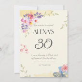 Waterverf Flower 30'th verjaardagsuitnodiging Kaart (Voorkant)