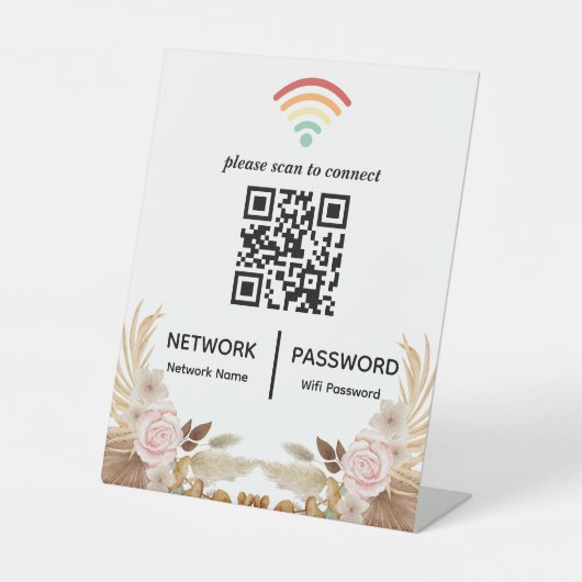 Waterverf Flower Baby shower WiFi Network QR-code Reclamebord Met Voetstuk (Voorkant)