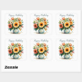 Waterverf Flower Bouquet Birthday Vierkante Sticker (Vel)