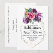 Waterverf Flower Bouquet Geometric Gold Lijst Kaart (Voorkant / Achterkant)