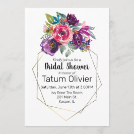 Waterverf Flower Bouquet Geometric Gold Lijst Kaart