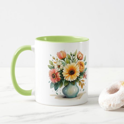 Waterverf Flower Bouquet Mok (Met donut)
