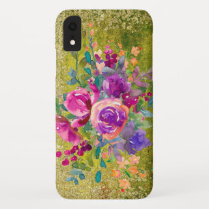 Waterverf Flower Bouquet on Rustic Green Case-Mate iPhone Case