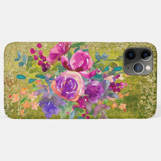 Waterverf Flower Bouquet on Rustic Green Case-Mate iPhone Case (Achterkant (horizontaal))