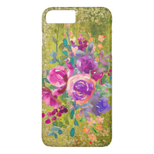 Waterverf Flower Bouquet on Rustic Green iPhone 8/7 Plus Hoesje