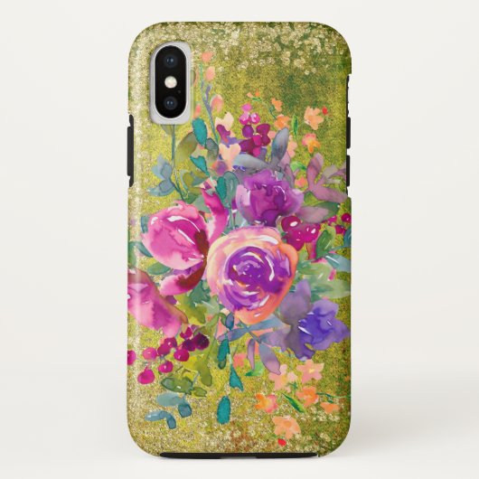 Waterverf Flower Bouquet on Rustic Green Case-Mate iPhone Case (Achterkant)