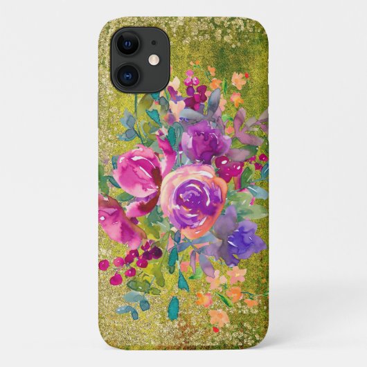 Waterverf Flower Bouquet on Rustic Green Case-Mate iPhone Case (Achterkant)