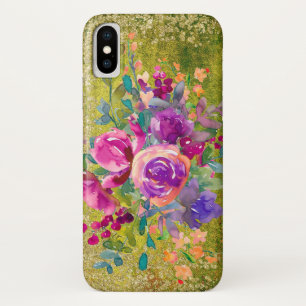 Waterverf Flower Bouquet on Rustic Green Case-Mate iPhone Case