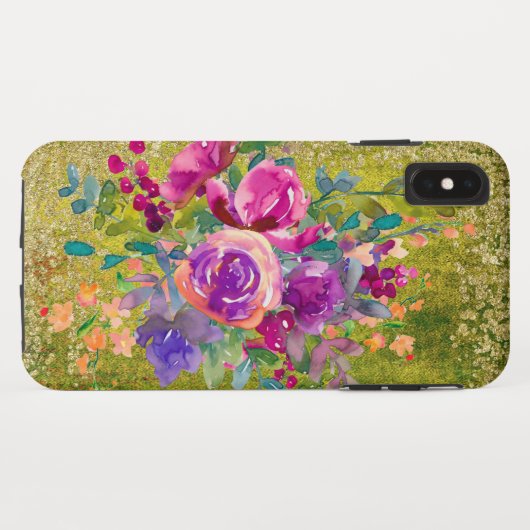 Waterverf Flower Bouquet on Rustic Green Case-Mate iPhone Case (Achterkant (horizontaal))