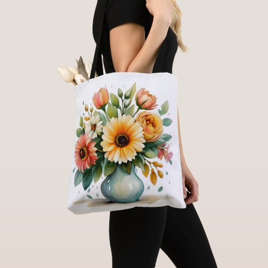 Waterverf Flower Bouquet Tote Bag (Dichtbij)