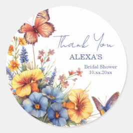  Waterverf Flower Butterfly Bouquet Ronde Sticker