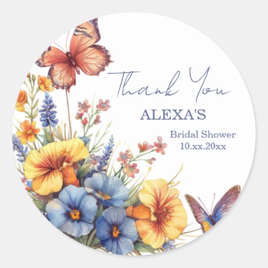 Waterverf Flower Butterfly Bouquet Ronde Sticker (Voorkant)