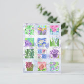 Waterverf Flower Collage Roze Rose Lila Pansies Briefkaart (Staand voorkant)