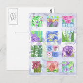 Waterverf Flower Collage Roze Rose Lila Pansies Briefkaart (Voorkant / Achterkant)