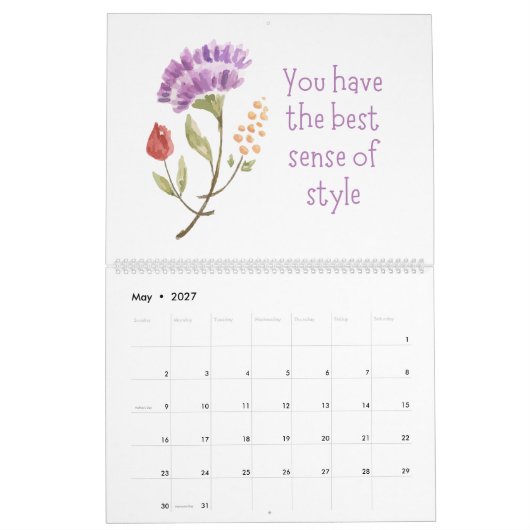 Waterverf Flower Compliment Quotes Kalender (Mei 2027)