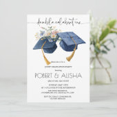 Waterverf Flower Double Graduation Party Kaart (Staand voorkant)