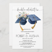 Waterverf Flower Double Graduation Party Kaart (Voorkant / Achterkant)