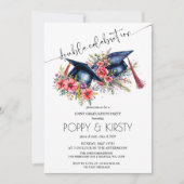 Waterverf Flower Double Graduation Party Kaart (Voorkant)