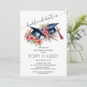 Waterverf Flower Double Graduation Party Kaart (Staand voorkant)