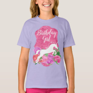 Waterverf Flower Eenhoorn Verjaardagsmeisje T-shirt