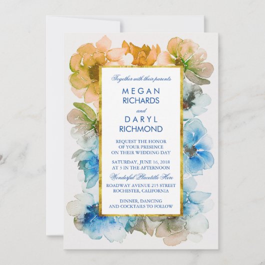 Waterverf Flower Elegant Fall Bruiloft Kaart (Voorkant)