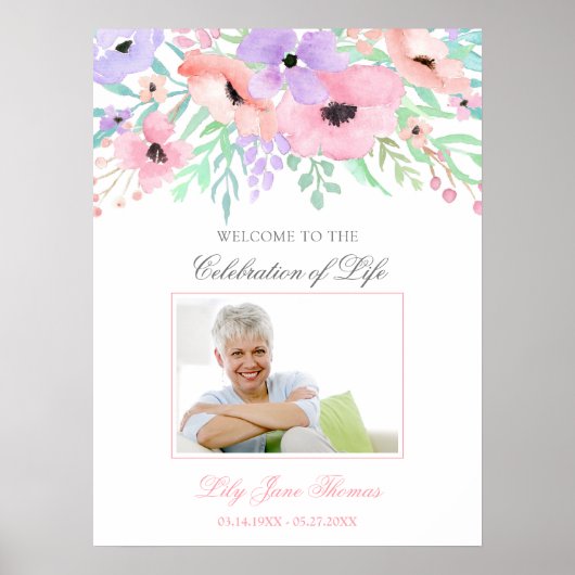 Waterverf Flower Funeral Welcome Sign - 18 x 24 Poster (Voorkant)