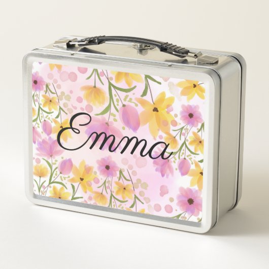 Waterverf Flower Gepersonaliseerde Metal Lunchbox (Achterkant)