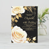 Waterverf Flower Gold Elegant 40e Verjaardag Kaart (Staand voorkant)