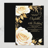 Waterverf Flower Gold Elegant 40e Verjaardag Kaart (Voorkant / Achterkant)