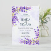 Waterverf Flower Lavender Wedding Invitation Kaart (Staand voorkant)