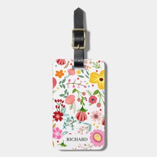 Waterverf Flower Personaliseren Bagagelabel (Voorkant verticaal)