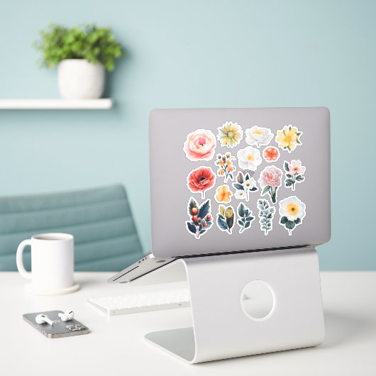 Waterverf Flower Scrapbook Stationery Sticker (Laptop op bureau)