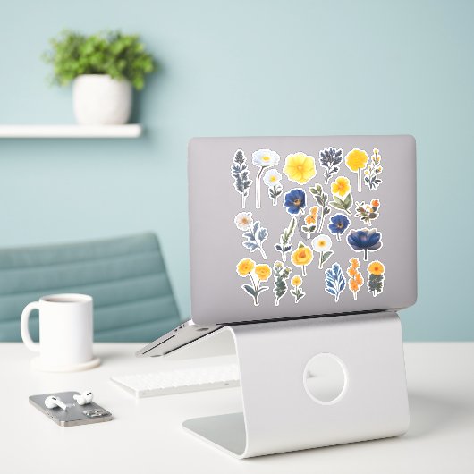 Waterverf Flower Scrapbook Stationery Sticker (Laptop op bureau)