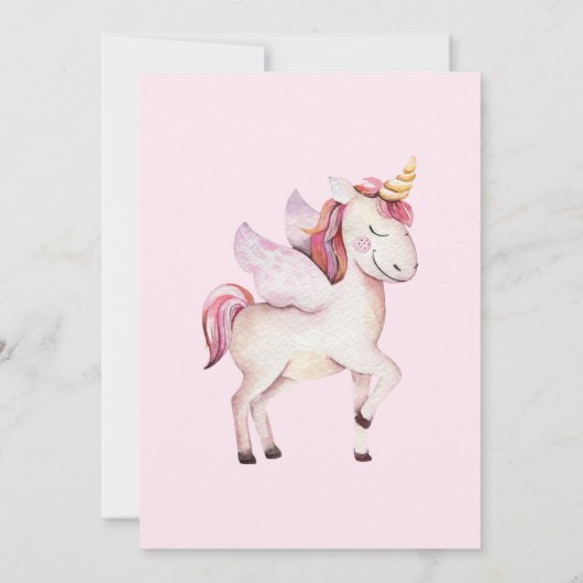 Waterverf Flower Unicorn Meisje Verjaardagsuitnodi Kaart (Achterkant)