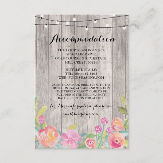 Waterverf Flowers Accommodatie Wedding Invite Informatiekaartje (Voorkant)