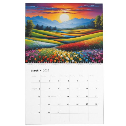 Waterverf Flowers and Flower Meadows Natuur Lover Kalender (Mar 2026)