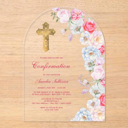 Waterverf Flowers Arch bevestiging Acryl Uitnodigingen (Voorkant)