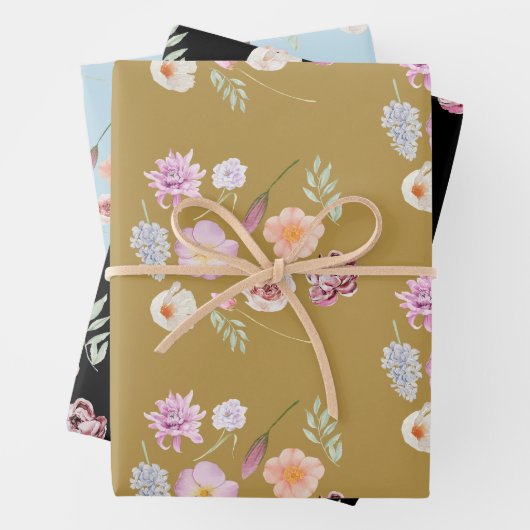 Waterverf Flowers Assorted Gift Wrap Inpakpapier Vel (In situ)