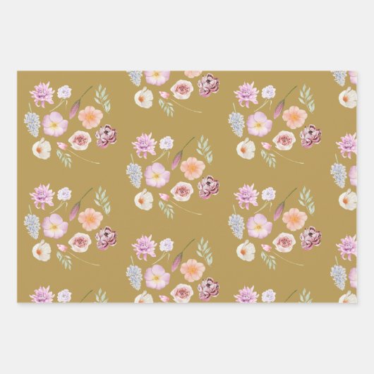 Waterverf Flowers Assorted Gift Wrap Inpakpapier Vel (Voorkant)